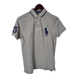 Ralph Lauren Men Custom Fit Polo Shirt Logo Embroidered BIG PONY Gray Navy Blue